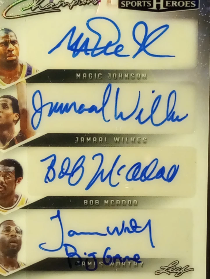 Leaf Sports Heroes 2025 💥Los Angeles Lakers '84 Champs💥 Cuádruple autógrafo #'d 1/2 Foto 2 de 4
