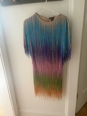 Brand New Nasty Gal Beaded Fringe Multi-Color Mini Dress SZ 10