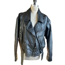 Vintage Boutique Europa Black Leather Motorcycle Jacket Size XL X-Large