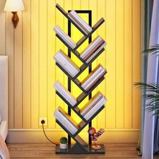 Tree Bookshelf, 9-Tier Tree Bookshelf with Lights, Space-Saving Book Shelf, H...