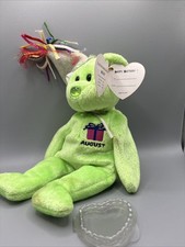 TY Beanie Baby - AUGUST the Teddy Birthday Bear (w/ hat) 9"...NEW with Mint Tags