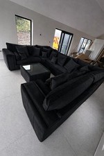 Luxury | Layla U-shape sofa | Full Back cushions| Black Velvet | Matching Table