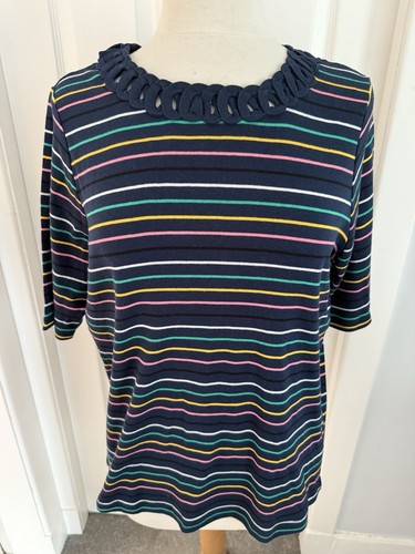 LADIES SPIRIT NAVY STRIPED 1/2 SLEEVE TOP SIZE 16