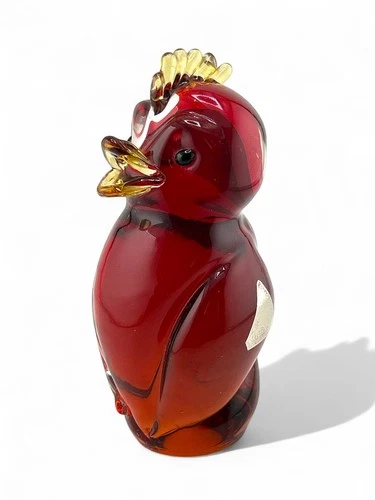 Vintage Ferro & Lazzarini Murano Red Yellow Art Glass Baby Bird Chick READ
