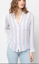 Women's Rails Ellis  Button Down Long Sleeve Shirt In Iris Stripe Size S Cotton