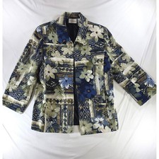 Vintage Alfred Dunner Grandmacore Floral Dark Academia Blazer 14 Blue Green Boho