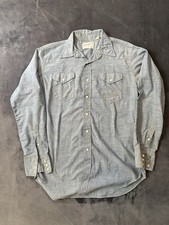 Vintage 60s Wrangler Shirt Mens Large Blue Chambray Western Pearl Snap USA 16-35
