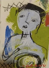  Original Ooak Aceo ATC Art Abstract Cubist Figurative Portrait Painting 