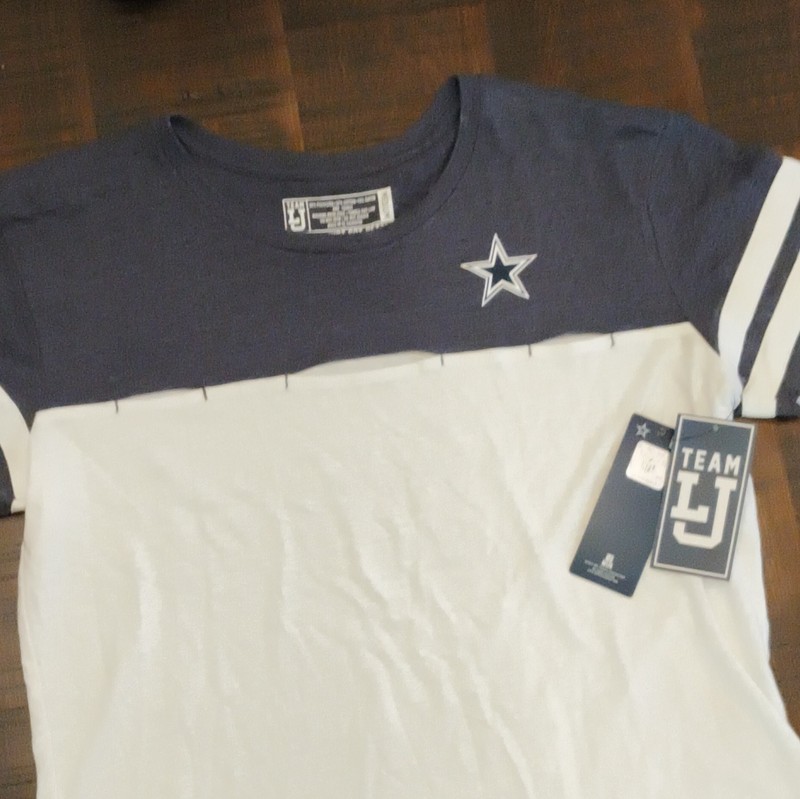 Team LJ Dallas Cowboys Women’s Colorblock Crop T-Shirt Crew Neck Cap Sleeve M