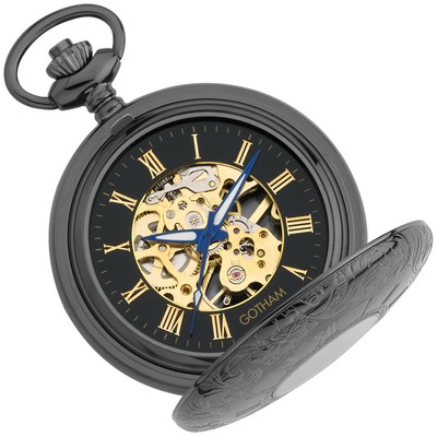 Double Cover Gotham Mechanical Pocket Watch Gotham Men's Gunmetal