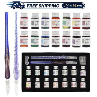 Versatile Glass Dip Pen Set - 18 Pieces with Holder & 14 Refillable Inks for Art