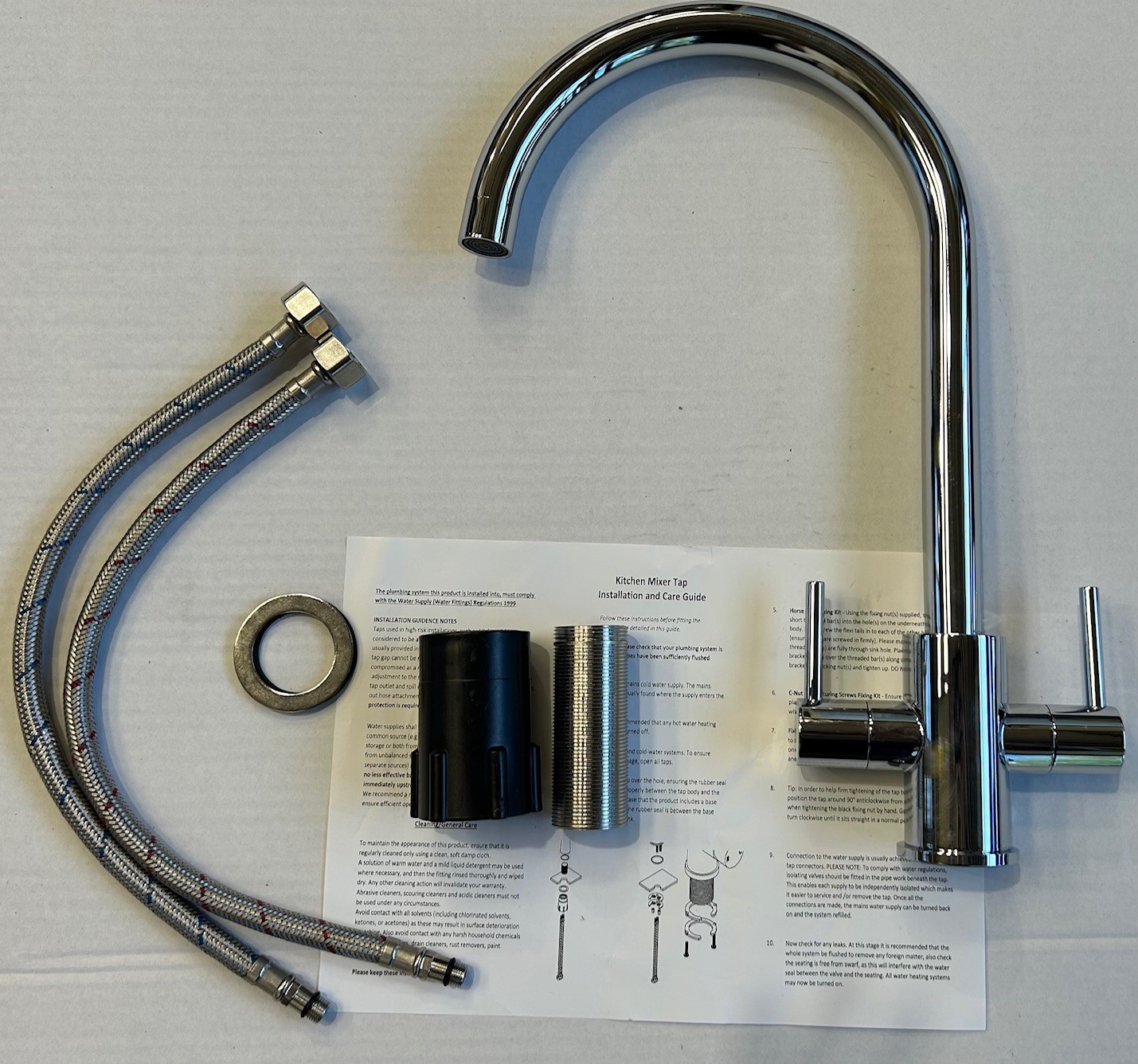 Liquida AD397CH Chrome Swan Neck Twin Lever Kitchen Mixer Tap - GRADED