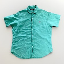 Polo Ralph Lauren Shirt Men  s Large Green Linen Silk Blend Collar Pony