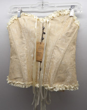 Beige Ivory Ruffle Trim Boned Corset Goth Costume Women's Size M NWT