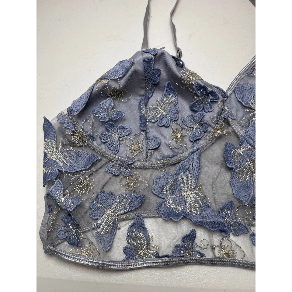 Aplique borboleta malha prata azul cinza fada bralette 3XL - Imagem 2 de 4