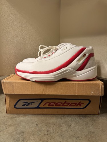 Scarpe da basket Reebok Disciple da uomo bianche/flamenco rosse taglia 12,5 US vintage nuove con scatola - Foto 17 di 24