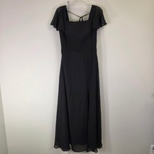 Black Chiffon Flutter Sleeve Lace Up Back Maxi Dress Gown Size 12