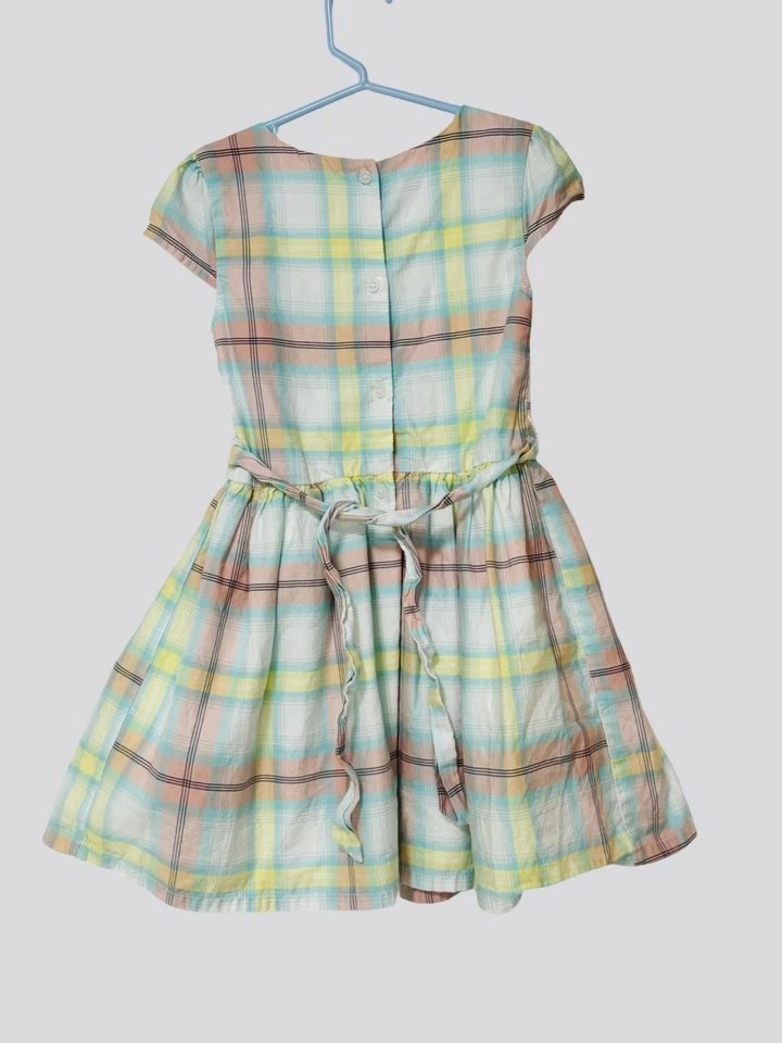 Vestido de Primavera Carters Niñas Talla 5 Cuadros Pasteles Manga Gorra Botón Lazo Forrado Foto 2 de 4