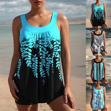 Women Printed Tankini Set with Shorts Swimsuit Bathing Swimwear Beach Costume