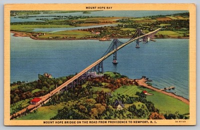 Mount Hope Bridge Providence to Newport Rhode Island Linen Postcard