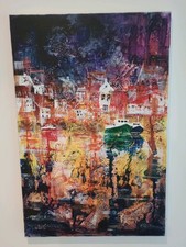 Original painting. Acrylic Mixed Media. Abstract harbour. 60x40cm 