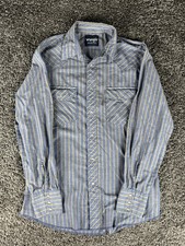 VTG Wrangler Pearl Snap Shirt Mens Medium Western Striped Cowboy Prairie Farmer