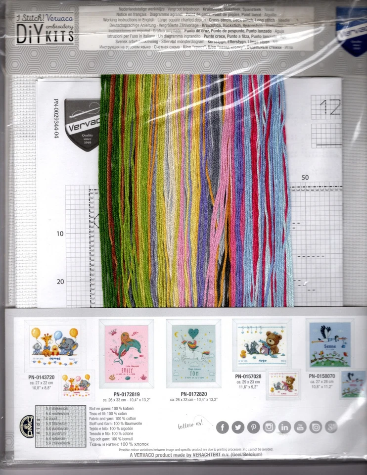 Vervaco CUTE ANIMAL PARADE BOY or GIRL BIRTH RECORD COUNTED CROSS STITCH KIT NIP - Image 3 of 4