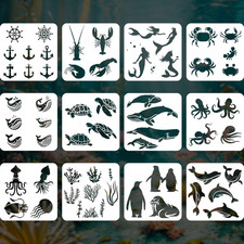 12 Pcs Sea Life Stencils Set, Reusable Marine Creatures Painting Templates
