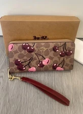 COACH Long Zip Around Wallet In Signature Canvas With Cherry Print CZ328