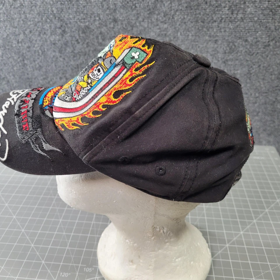 Gorra Ed Hardy para mujer con correa trasera negra bordada tatuaje llamas cráneo gráfico Foto 3 de 4