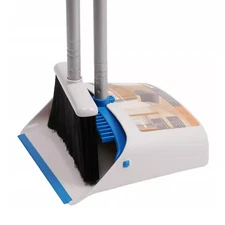 52 In. Blue Plastic Upright Broom and Dustpan Set