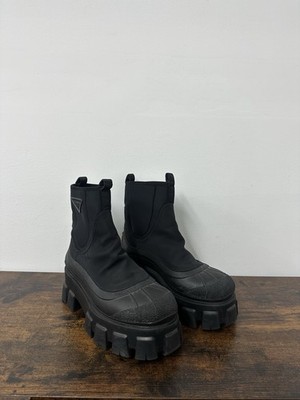 Prada Monolith Black Re-Nylon Chunky Sole Ankle Boots Designer Lugg Boots Eur 40