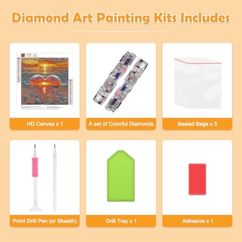 Diamond Art Painting Kits for Adults, Sunset Landscape Diamond Heart Beach - Bild 5 von 6