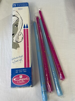Set of 4 Vintage Capri 15'' Taper Candles 2 Light Blue 2 Pink Magenta w/ box