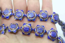 Blue W/ Red Cloisonne "Long Life" Star Beads 16mm, 0.9mm hole, 12 Pcs, CL-61