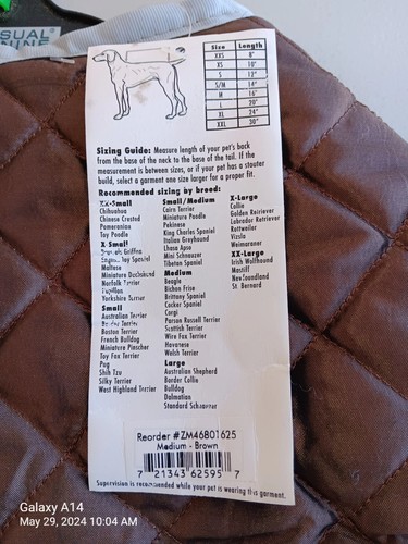 Casual Canine Quilted Dog Coat Medium Puppy Pet Clothes - Picture 5 of 12