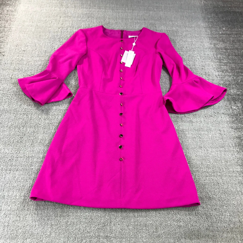 Nuevo Vestido Trina Turk Para Mujer 4 Botones Frente Rosa Ropa de Trabajo Ropa Informal Foto 2 de 4