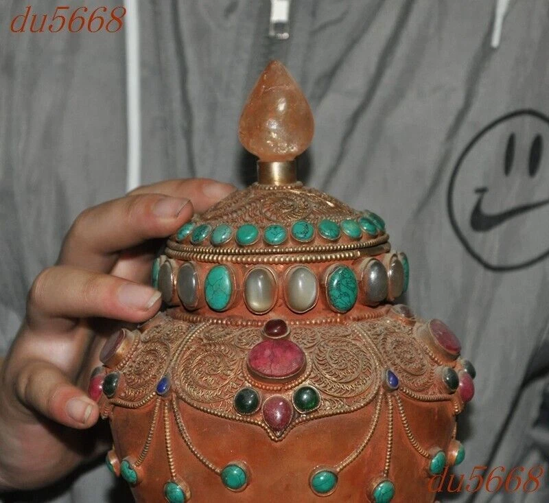 9,2" filigrana dourada prata incrustada cristal gema tanques tanque Crock pote frasco vasilha - Imagem 2 de 4