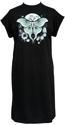 Luna Moth Damen Gothic High Neck T-Shirt Dark Botanical Flower Moon Butterfly