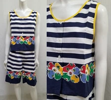 2 Piece Vintage GITANO Collection Blue Stripe TOP & SHORTS Set - Size M - EUC