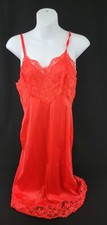 Vintage Vanity Fair Lace Nightgown Silky Nylon Gown 34 Red EUC
