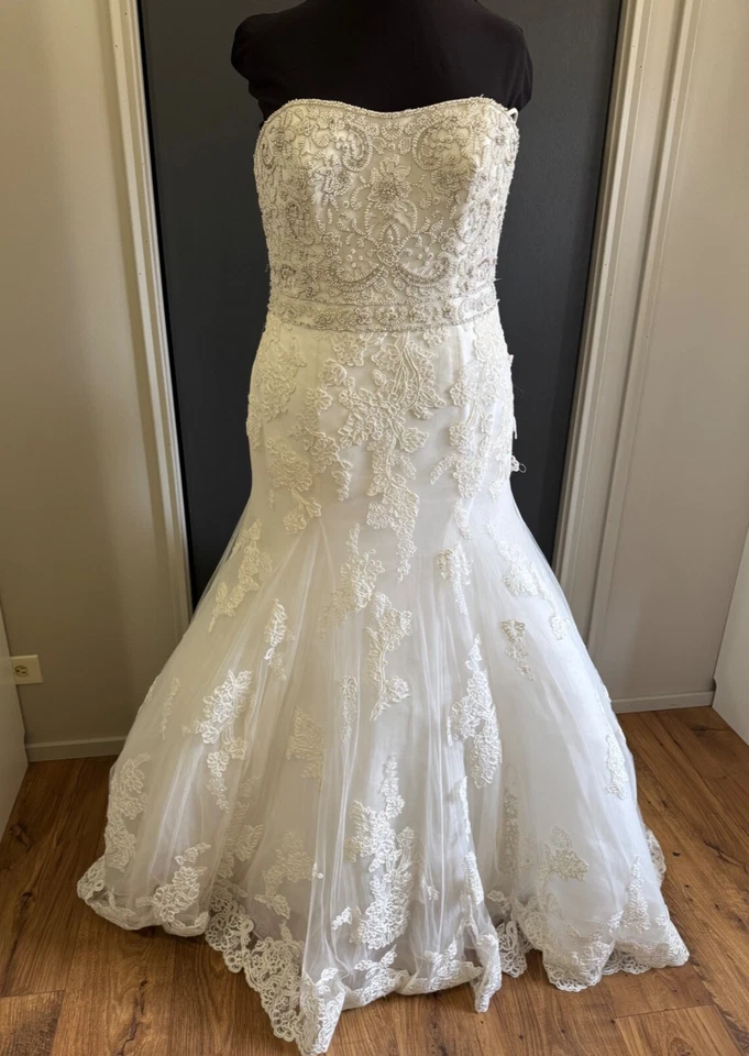 Enzoani SZ 16 Gerry Mermaid Wedding Dress Ivory/Silver Beaded Bodice Lace Skirt - Image 3 of 4