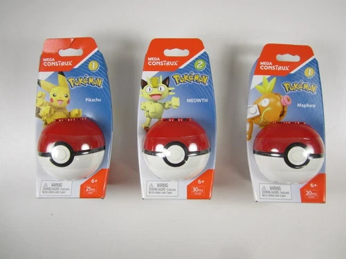 Mega Construx Pokemon Pokeball Series 1, 2 Pikachu Magikarp Meowth Building Toys