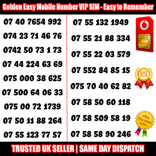 Gold Easy Mobile Number VIP SIM - Easy to Remember &amp;amp;amp; Memorise Numbers LOT