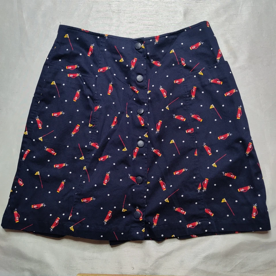 VTG LIZ CLAIBORNE LIZGOLF Women 8 Golf Bag Flag Icon GEO Button Front Wrap Skort - Image 3 of 4
