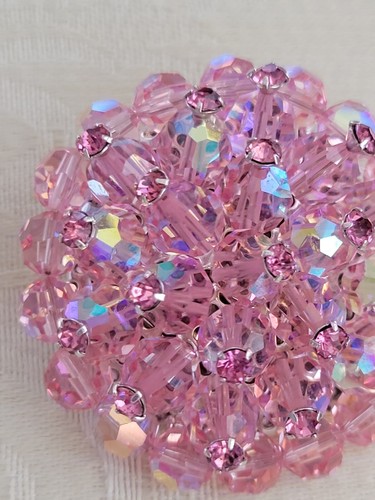 Vintage 50's Weiss Crystal Swarovski Bead Rhinestone Aurora Borealis Cluster Pin - Picture 9 of 12