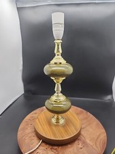 vintage Green Ceramic Brass Effect table lamp base 1970s 60s MCM