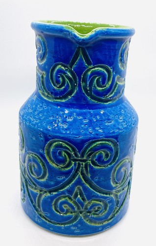 Vintage Mid Century Aldo Londi Bitossi Blue Green Italy Art Pottery Pitcher - Picture 3 of 10