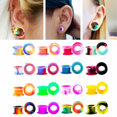2X Graffiti Farbe Silikon Schraub Ohr Plug Piercing Extra Weich Flesh Ohr Tunnel