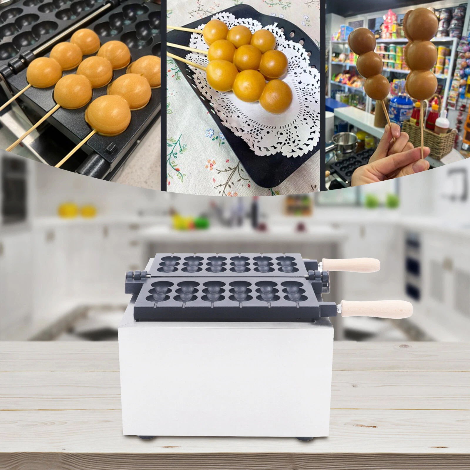 Commercial Electric 6 Grids Bubble Waffle Maker Non Stick Waffle Pancake Machine